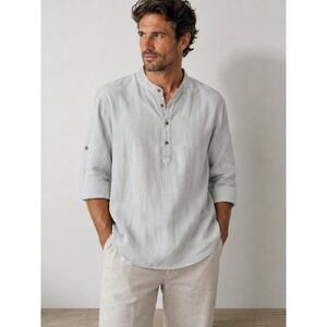 JMIERR Men's XXXL Green Casual Shirt 100% Cotton Beachy Coastal Wedding Henley